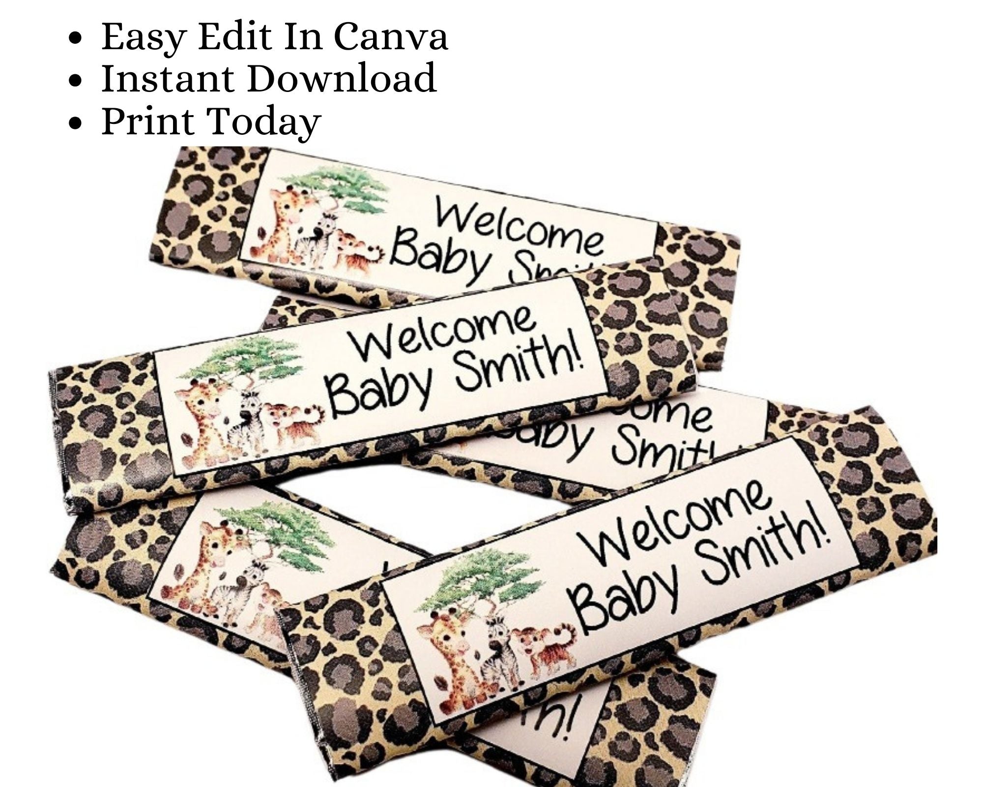 DIY Baby Shower Decorations Editable Jungle Animal Safari Gum Stick