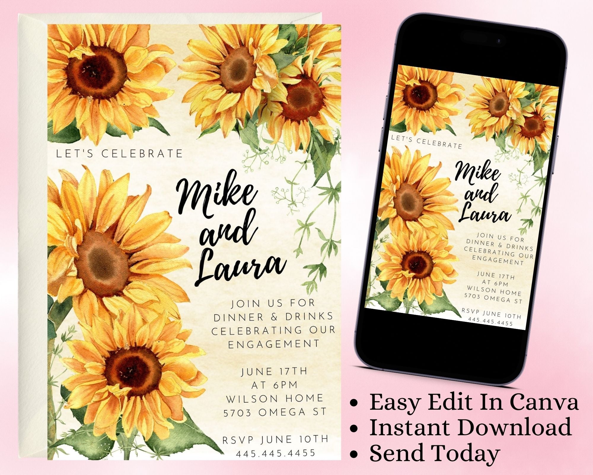 Sunflower Design Editable Party Invitations