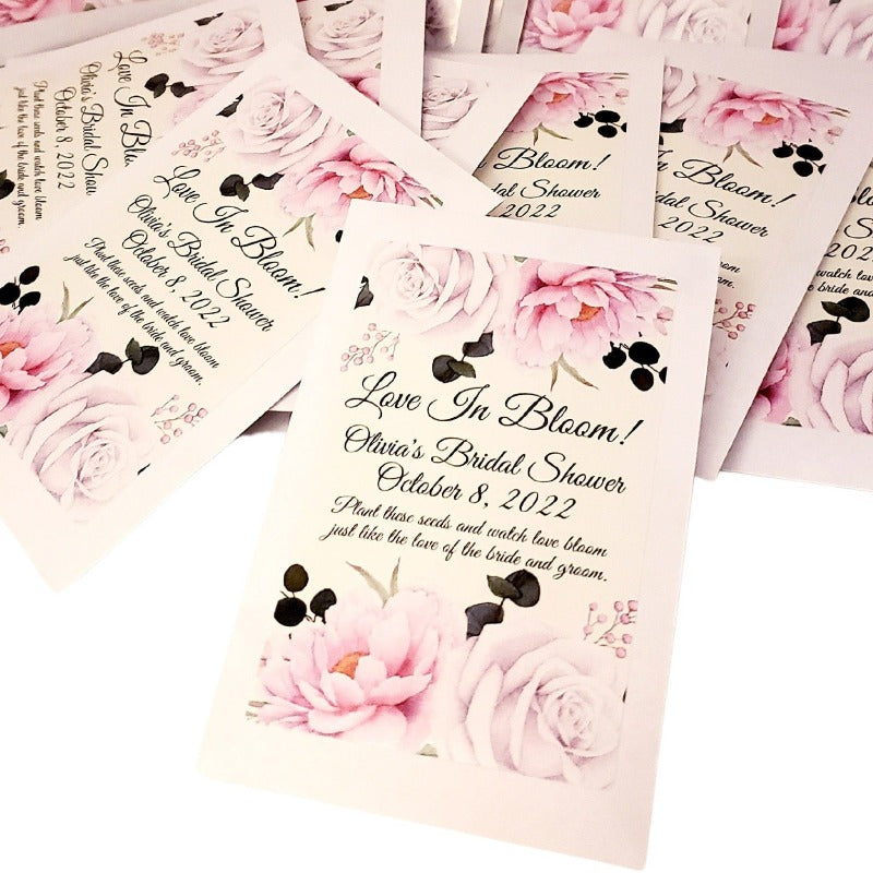 Personalized Blush Pink Coral Peach Floral Seed Packet Favors