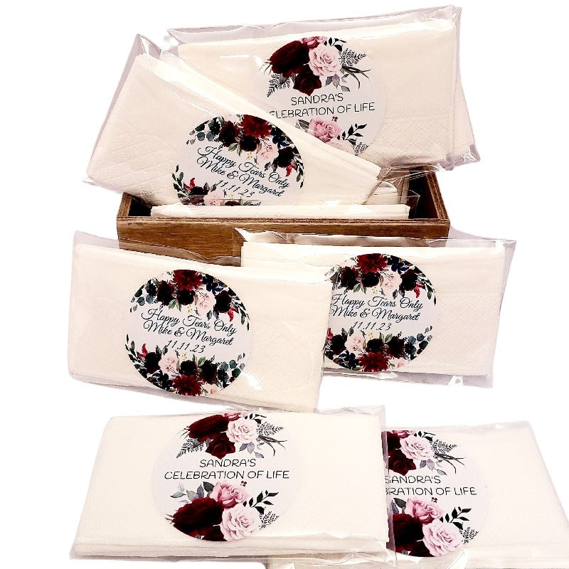 Personalized Maroon Floral Tissue Pack Favors Many Options