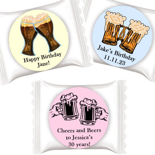 50 Personalized Cheers and Beers Adult Birthday Party Individual Mint Favors - Favors Today