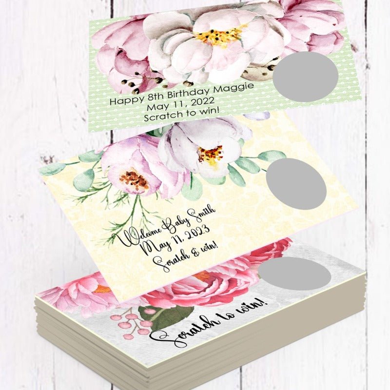 Personalized Blush Pink Coral Peach Floral Design Scratch Off Game Cards - Favors Today