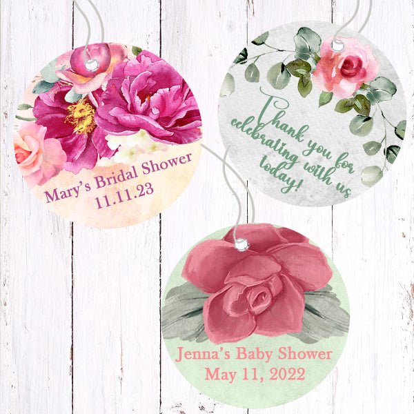 Personalized Blush Pink Coral Peach Floral Design Thank You Favor Tags - Favors Today
