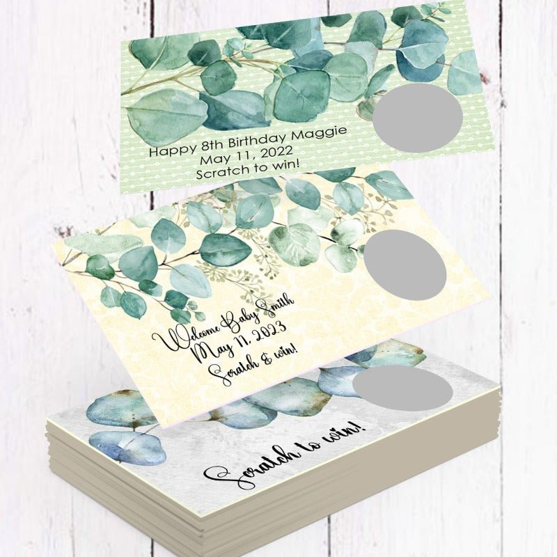 Personalized Eucalyptus Greenery Scratch Off Game Cards - Favors Today