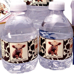 Personalized Highland Cow Water Bottle Labels - Favors Today