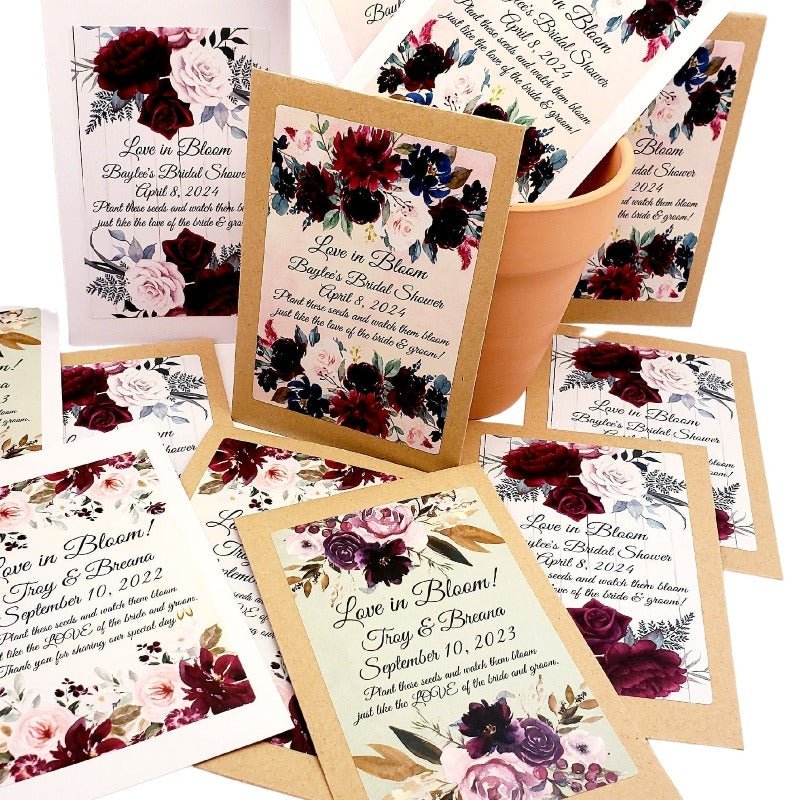 Personalized Maroon Floral Seed Packet Party Favors Many Options - Favors Today