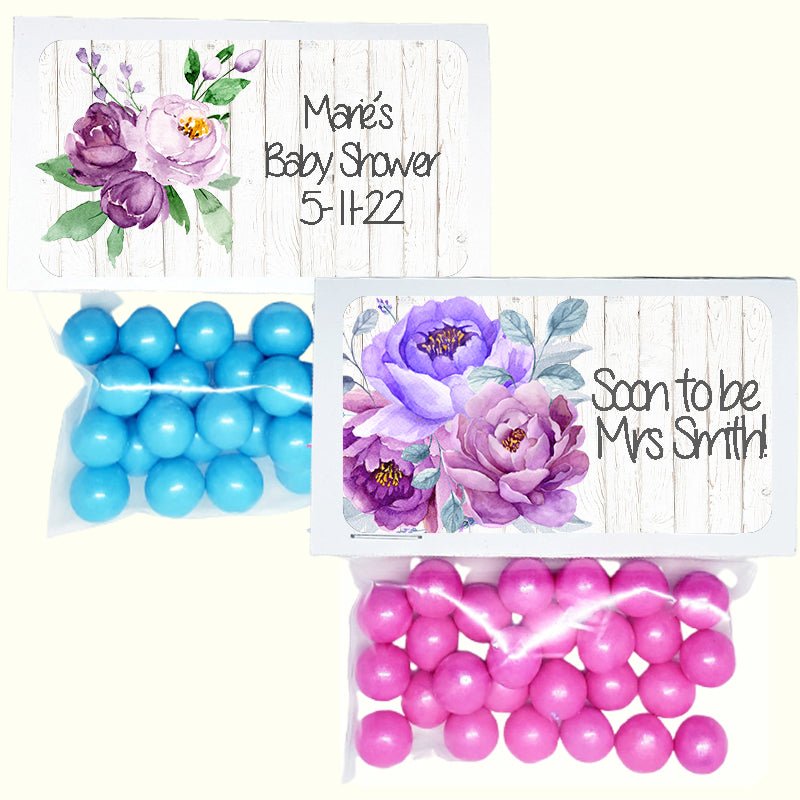 Personalized Purple Floral Custom Treat Favor Bags and Toppers - Favors Today