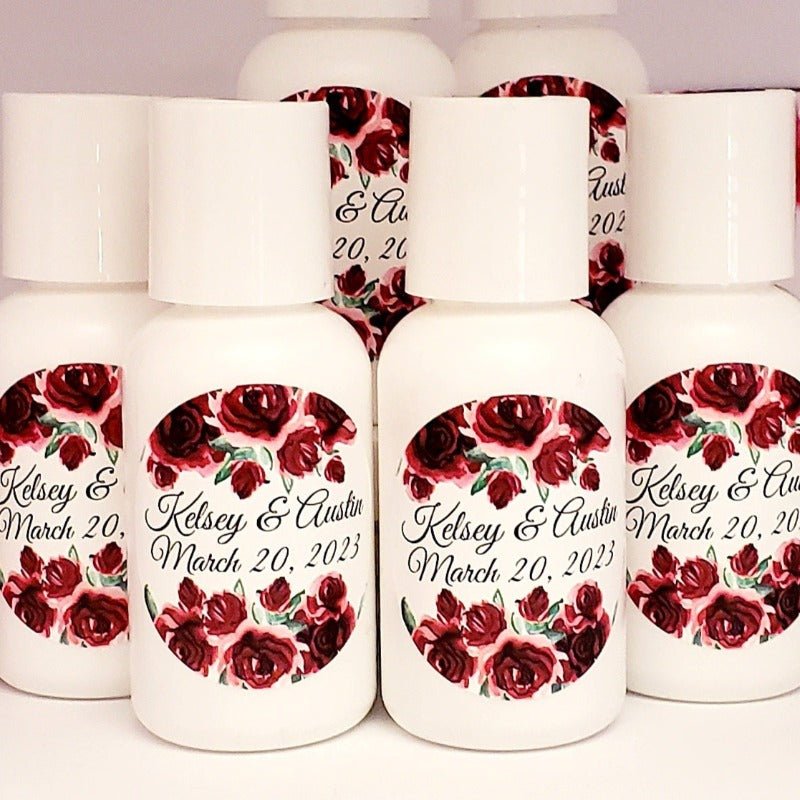 Personalized Red Crimson Dark Red Burgundy Floral Lotion Party Favors - Favors Today