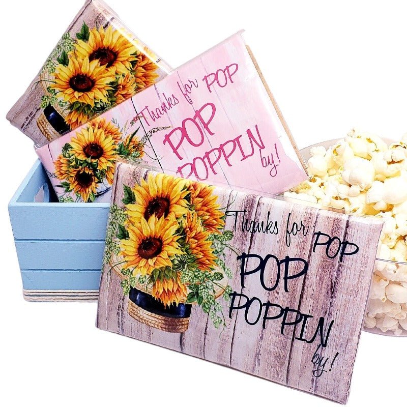 Personalized Sunflower Design Microwave Popcorn Party Favors - Favors Today