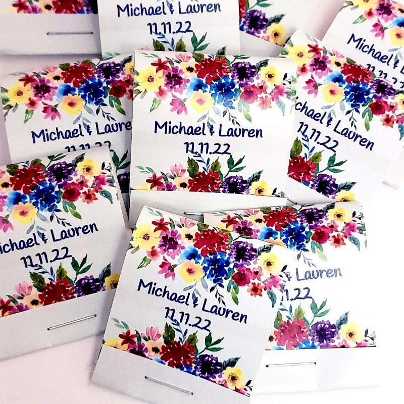 Personalized Top and Bottom Floral Matchbook Mint Party Favors - Favors Today