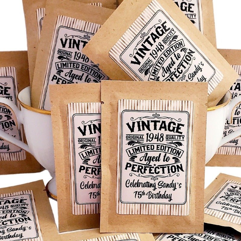Personalized Vintage Adult Birthday Party Favors Custom Tea Bags-1