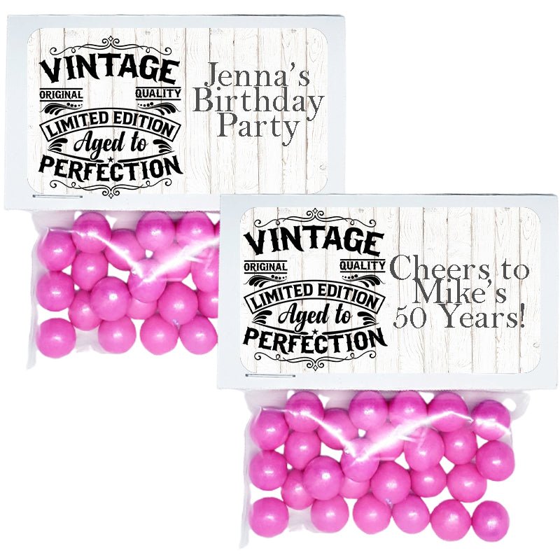 Personalized Vintage Birthday Party Custom Treat Favor Bag and Toppers - Favors Today