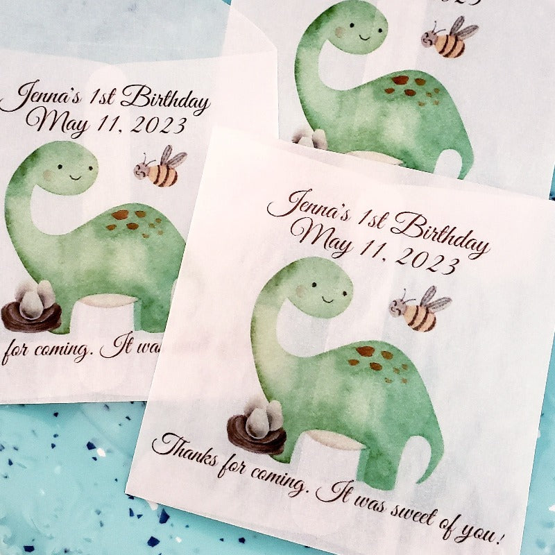 Personalized Dinosaur Theme Glassine Party Favor Bags