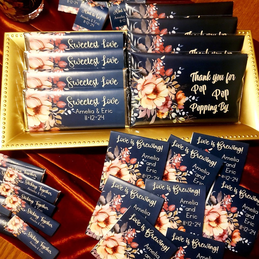 Editable Party Favor Template - Navy Blue Orange Rustic Wedding Decor