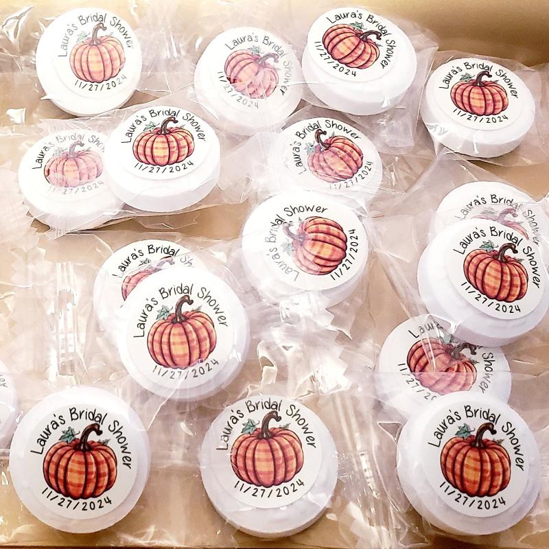 Personalized Rustic Fall Pumpkin Individual Mint Party Favors