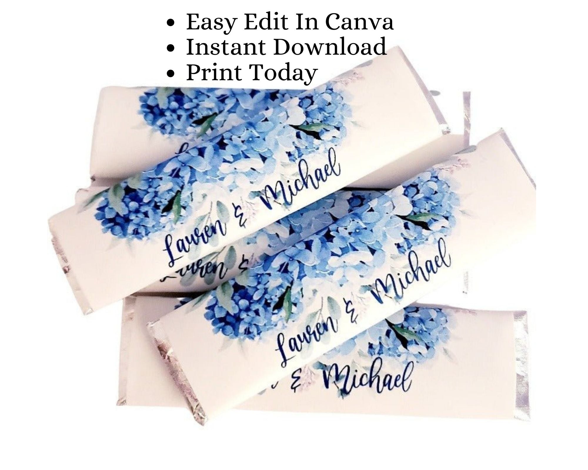 DIY Party Decorations Editable Blue Hydrangea Gum Stick Party Favors