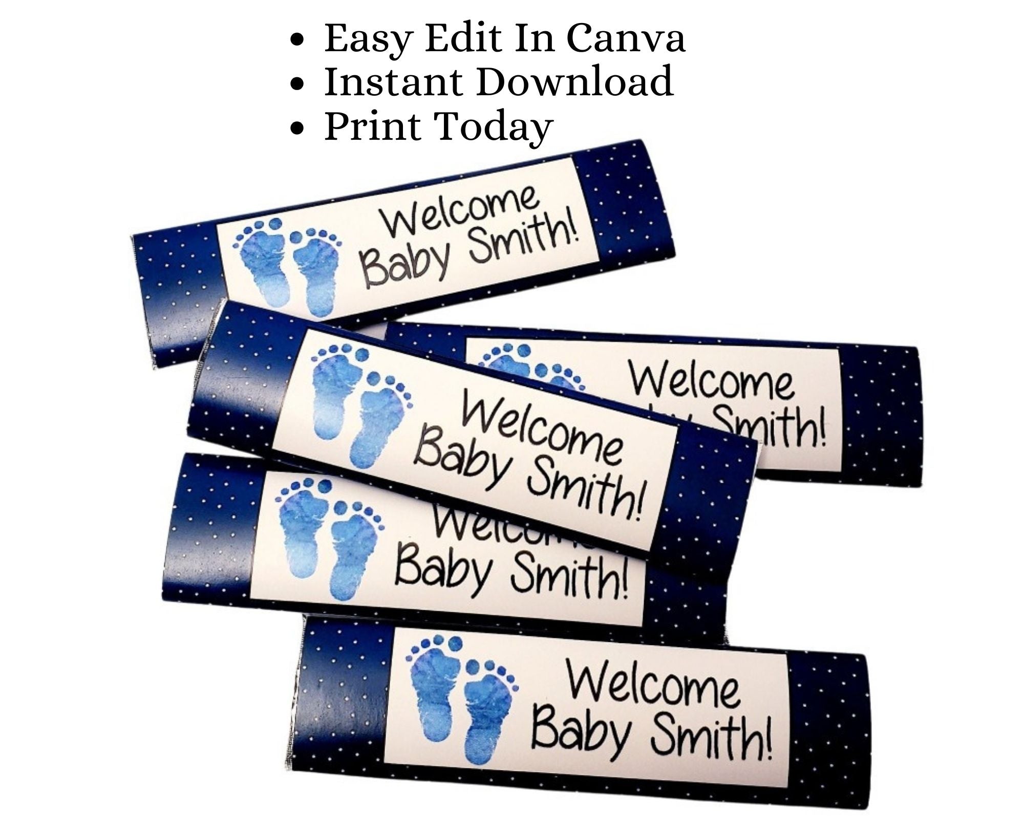 DIY Party Decorations Editable Blue Baby Feet Gum Stick Party Favors