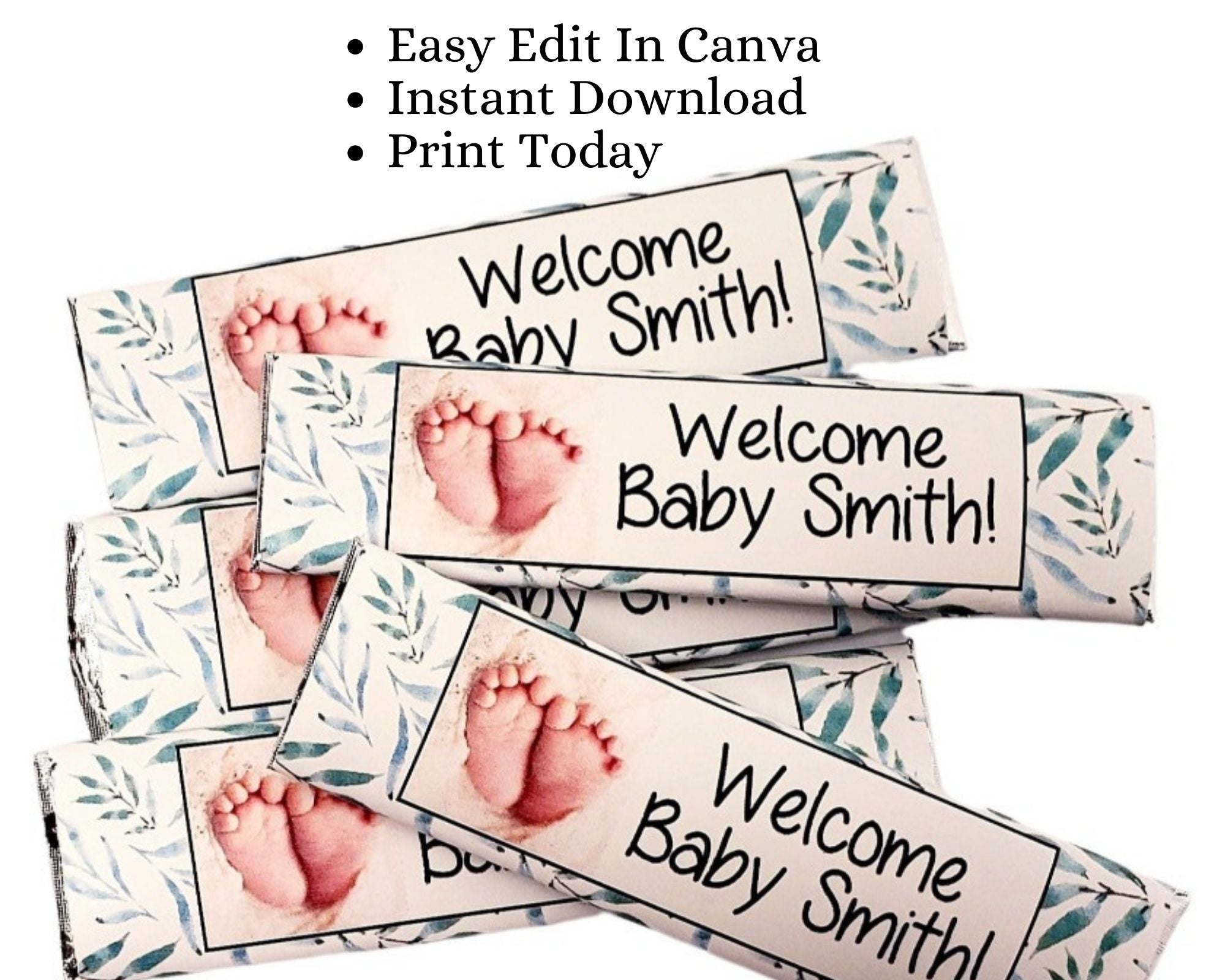 DIY Baby Shower Decorations Editable Baby Feet Gum Stick Party Favors