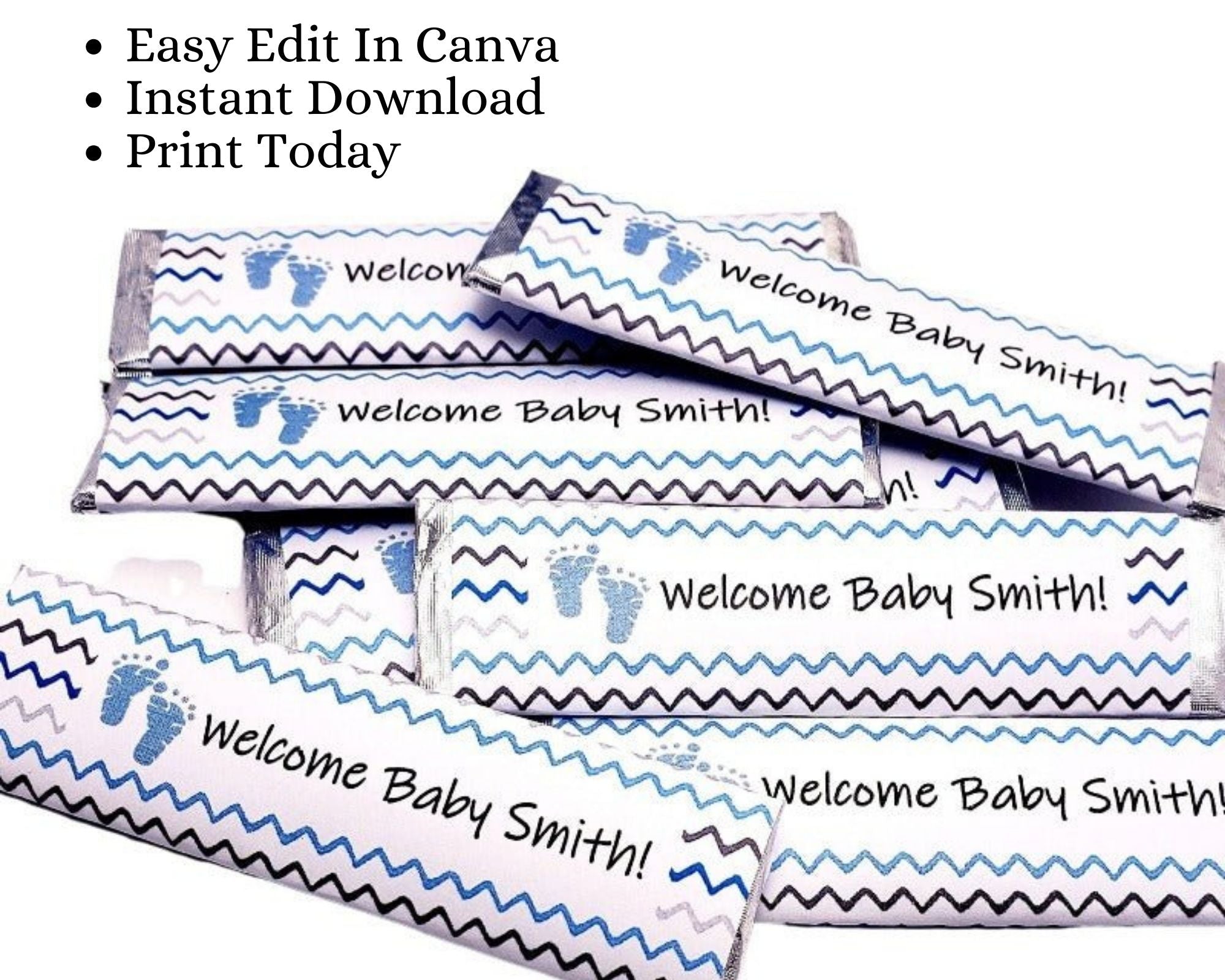 DIY Baby Shower Decorations Editable Boy Baby Feet Gum Stick Favors