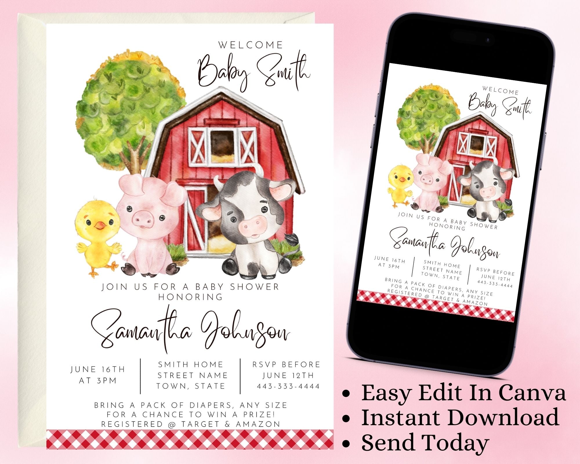 Personalized Cute Farm Animal Party Invitations