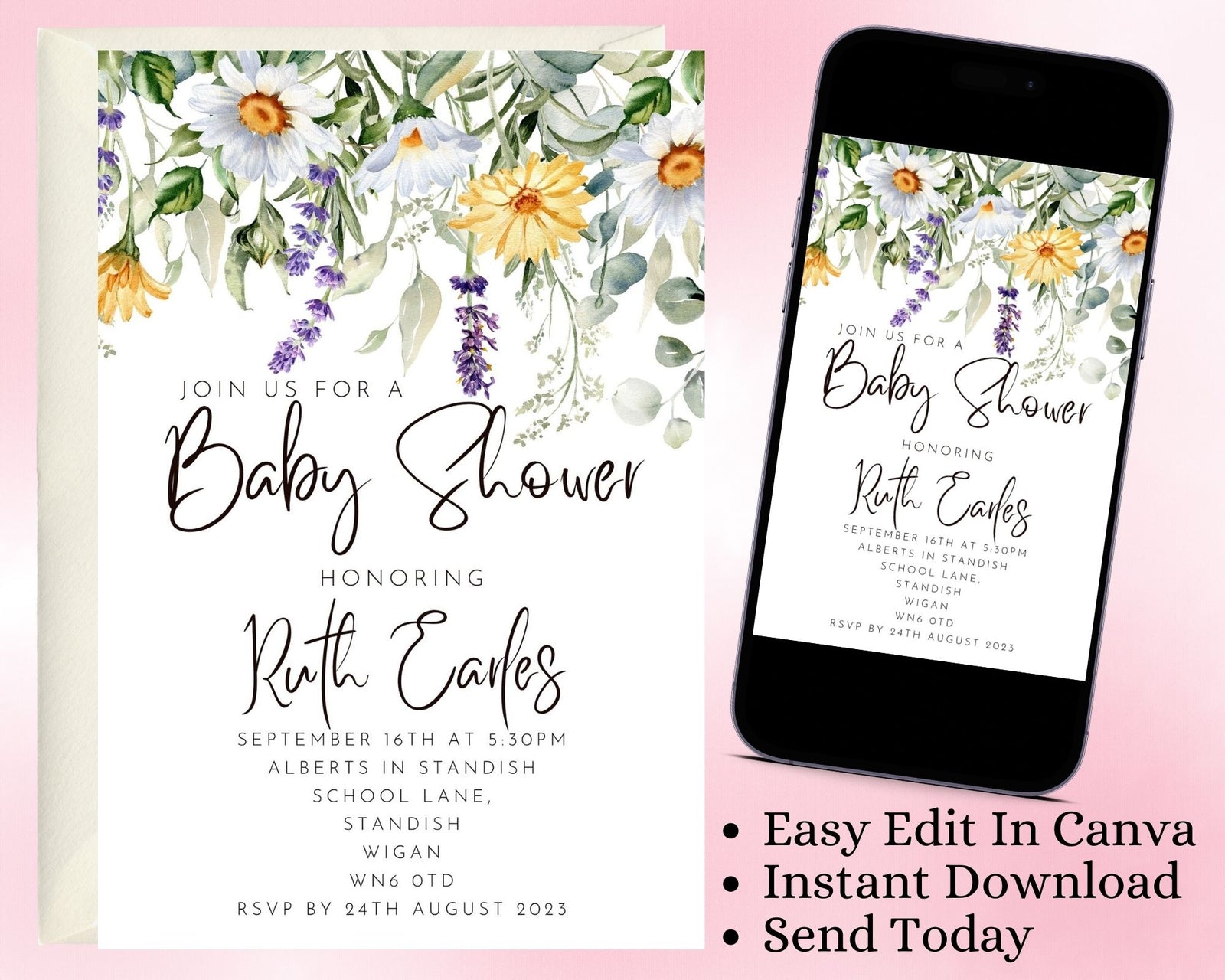 Wildflowers and Daisy Editable Invitation For Every Occasion