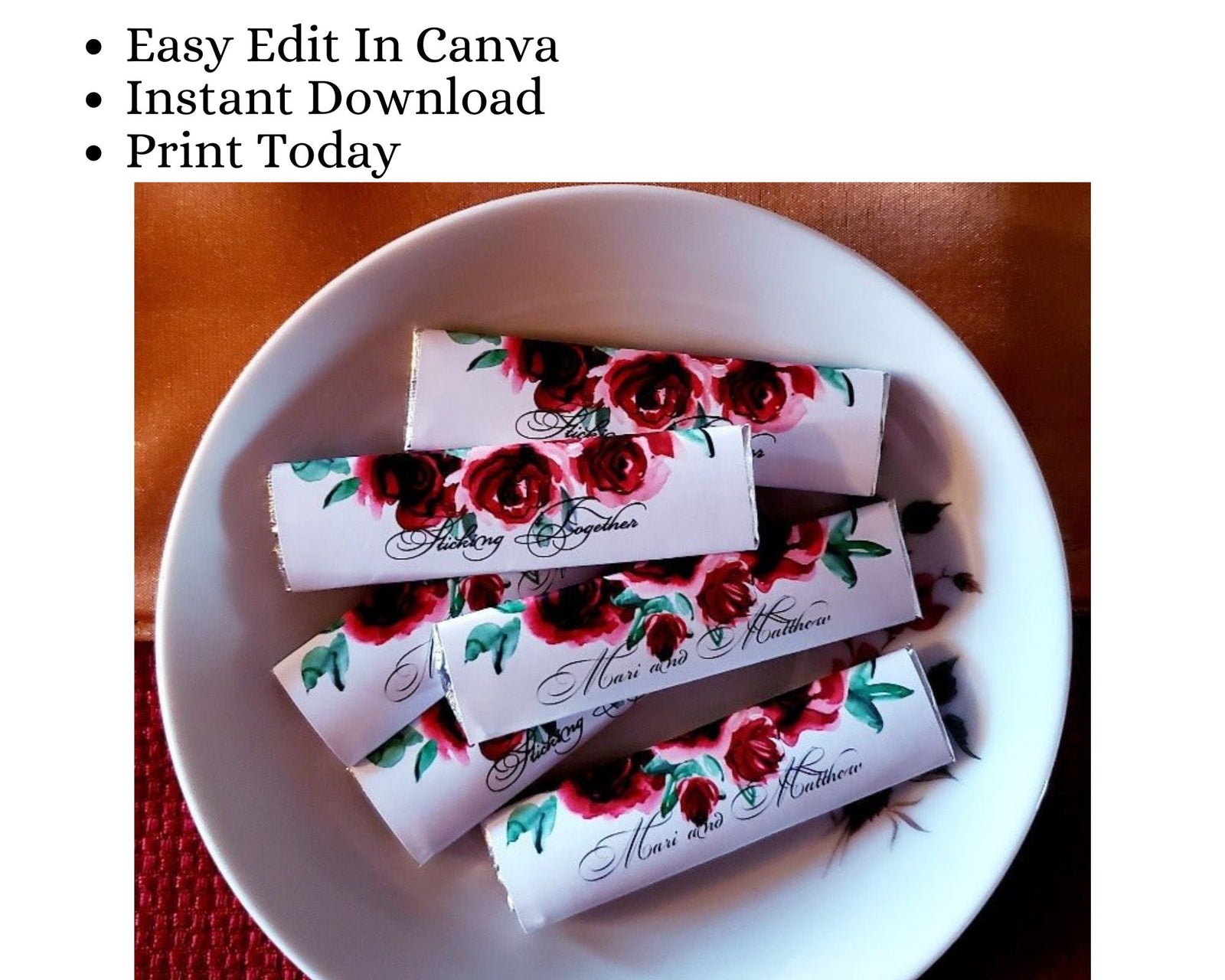 DIY Red Rose Editable Gum Stick Party Favors