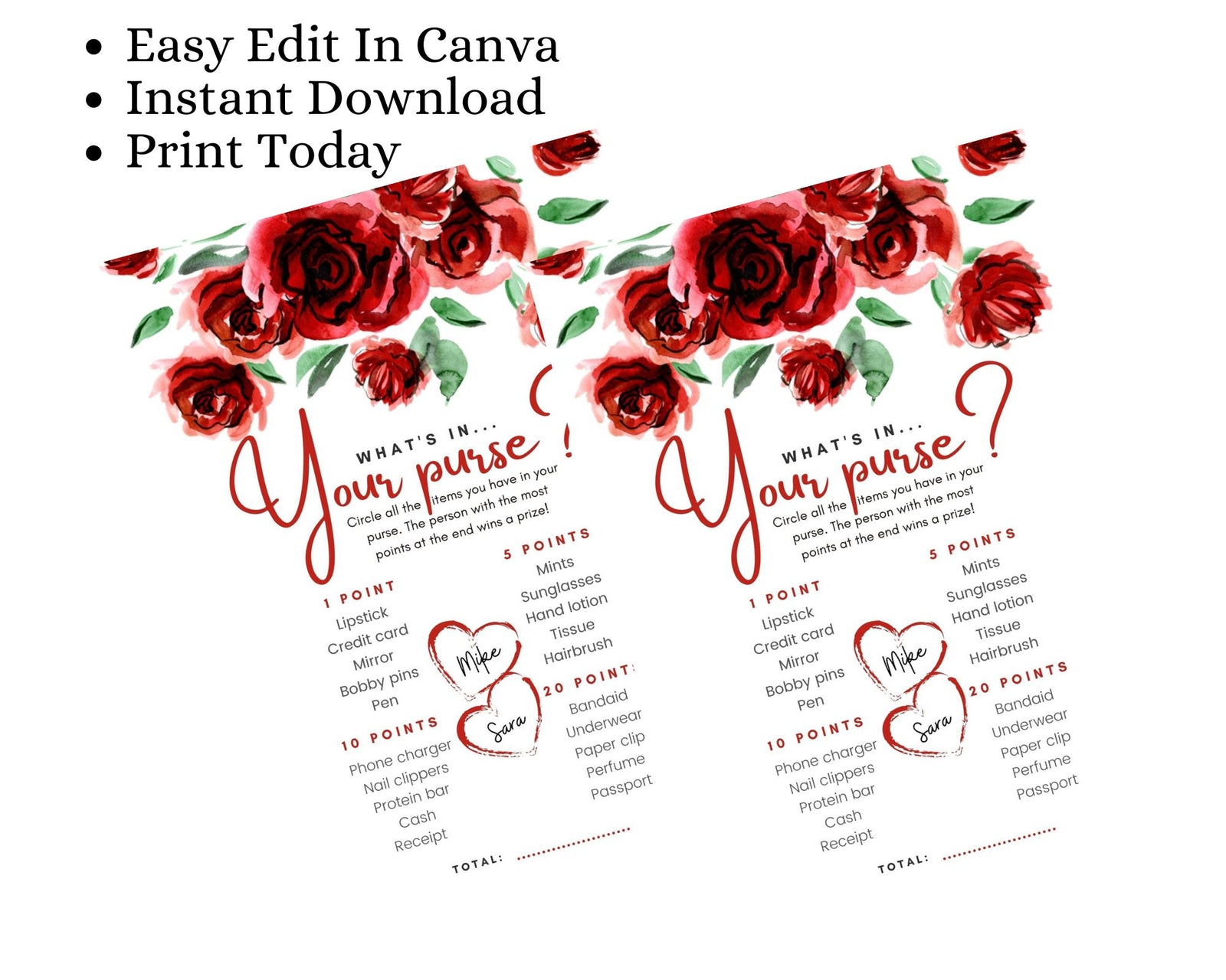 DIY Personalized What Is In Your Purse Baby Bridal Shower Game Cards