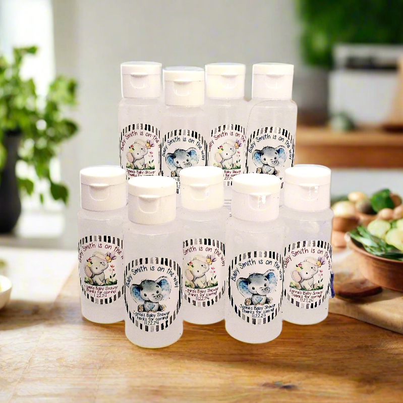 Personalized Boy and Girl Elephant Theme Hand Sanitizer Party Favors