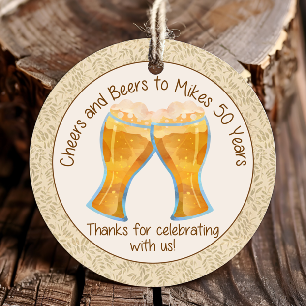 Personalized Cheers and Beers Adult Birthday Party Round Favor Tags