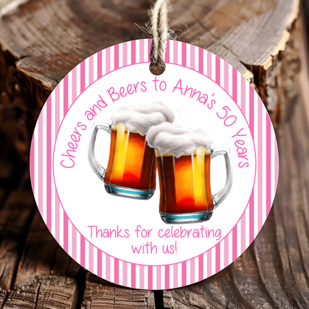 Personalized Cheers and Beers Adult Birthday Party Round Favor Tags