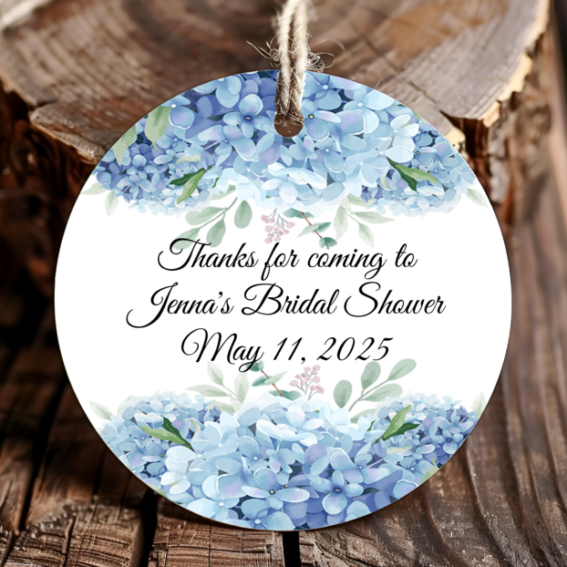 Personalized Blue Floral Round Thank You Favor Tags