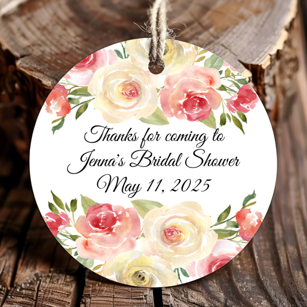 Personalized Pink Floral Round Thank You Favor Tags