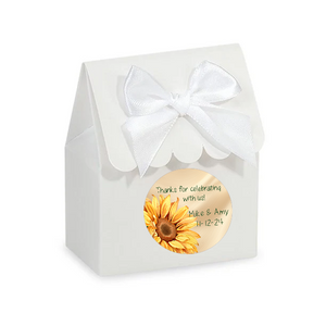 White Favor Boxes Personalized Sunflower Theme Stickers Set of 48