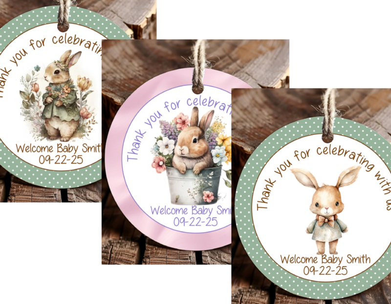 Personalized Bunny Rabbit Round Thank You Favor Tags