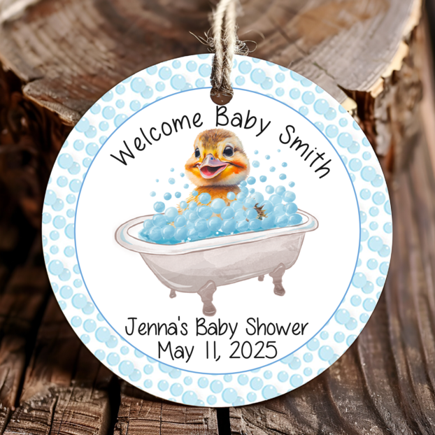 Personalized Duck Rubber Duckie Round Thank You Favor Tags