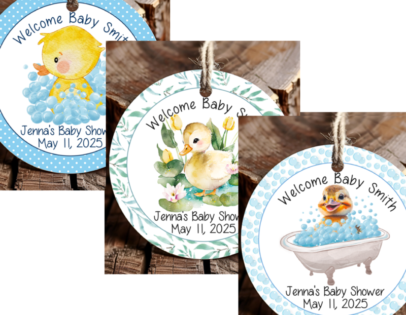 Personalized Duck Rubber Duckie Round Thank You Favor Tags