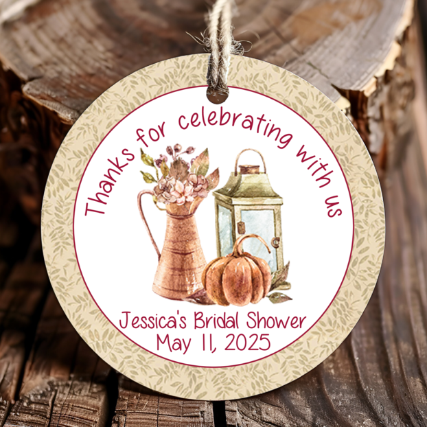 Personalized Rustic Fall Pumpkin Round Thank You Favor Tags