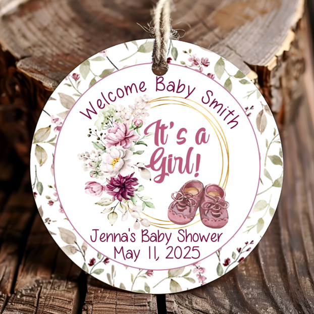 Personalized Its A Girl Baby Shower Round Thank You Favor Tags