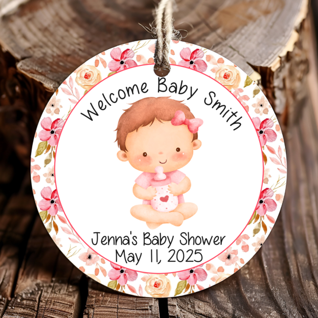 Personalized Its A Girl Baby Shower Round Thank You Favor Tags