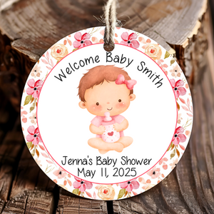 Personalized Its A Girl Baby Shower Round Thank You Favor Tags