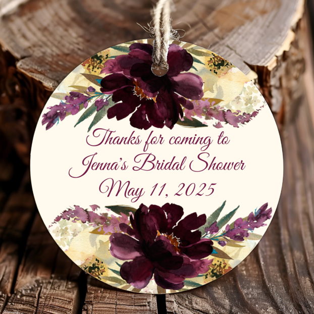 Personalized Maroon Floral Round Thank You Favor Tags