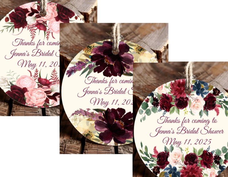 Personalized Maroon Floral Round Thank You Favor Tags