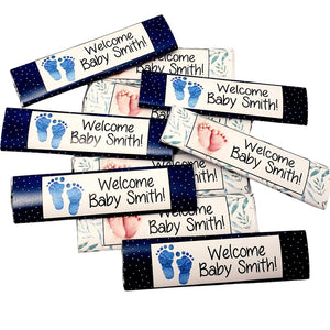 Baby Shower and arrival announcements personalized gum sticks