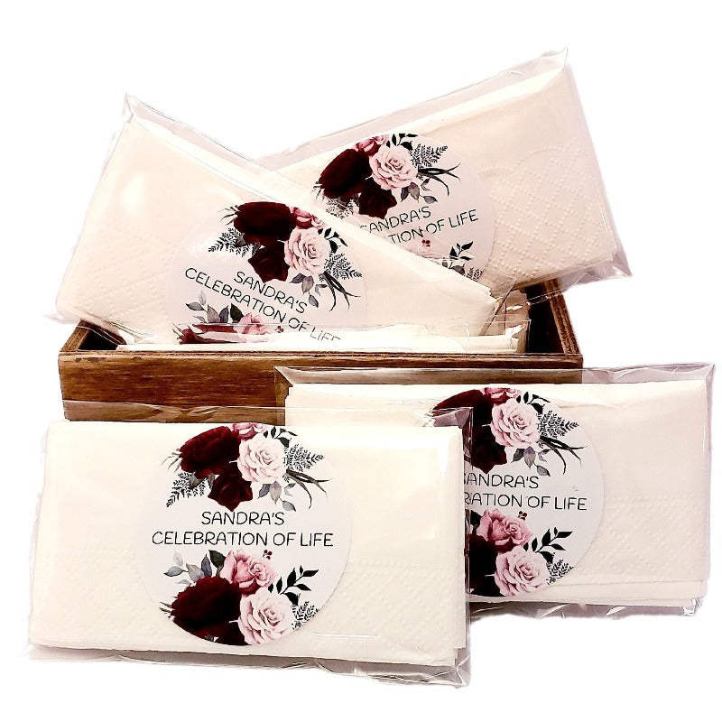 Personalized Maroon Floral Tissue Pack Favors Many Options