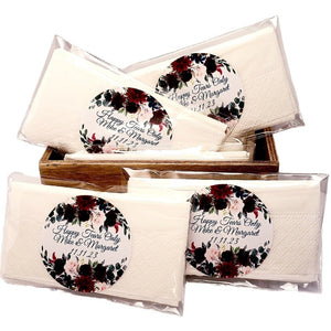 Personalized Maroon Floral Tissue Pack Favors Many Options