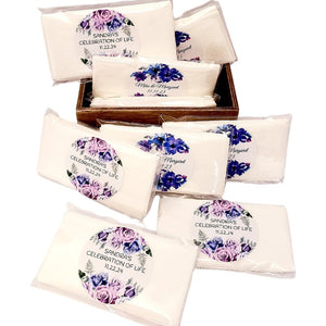 Personalized Purple Floral Tissue Pack Favors Many Options