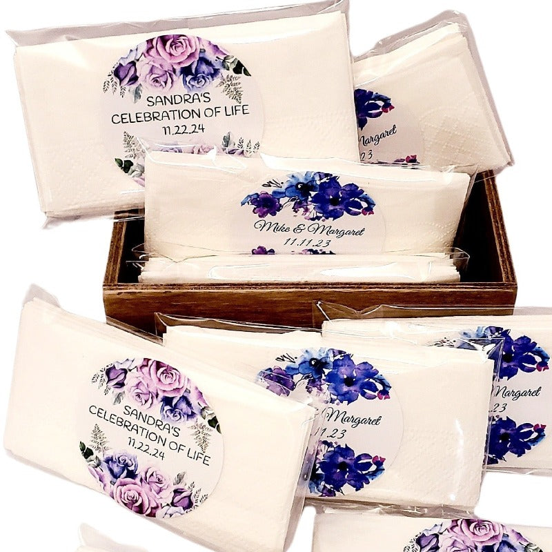 Personalized Purple Floral Tissue Pack Favors Many Options