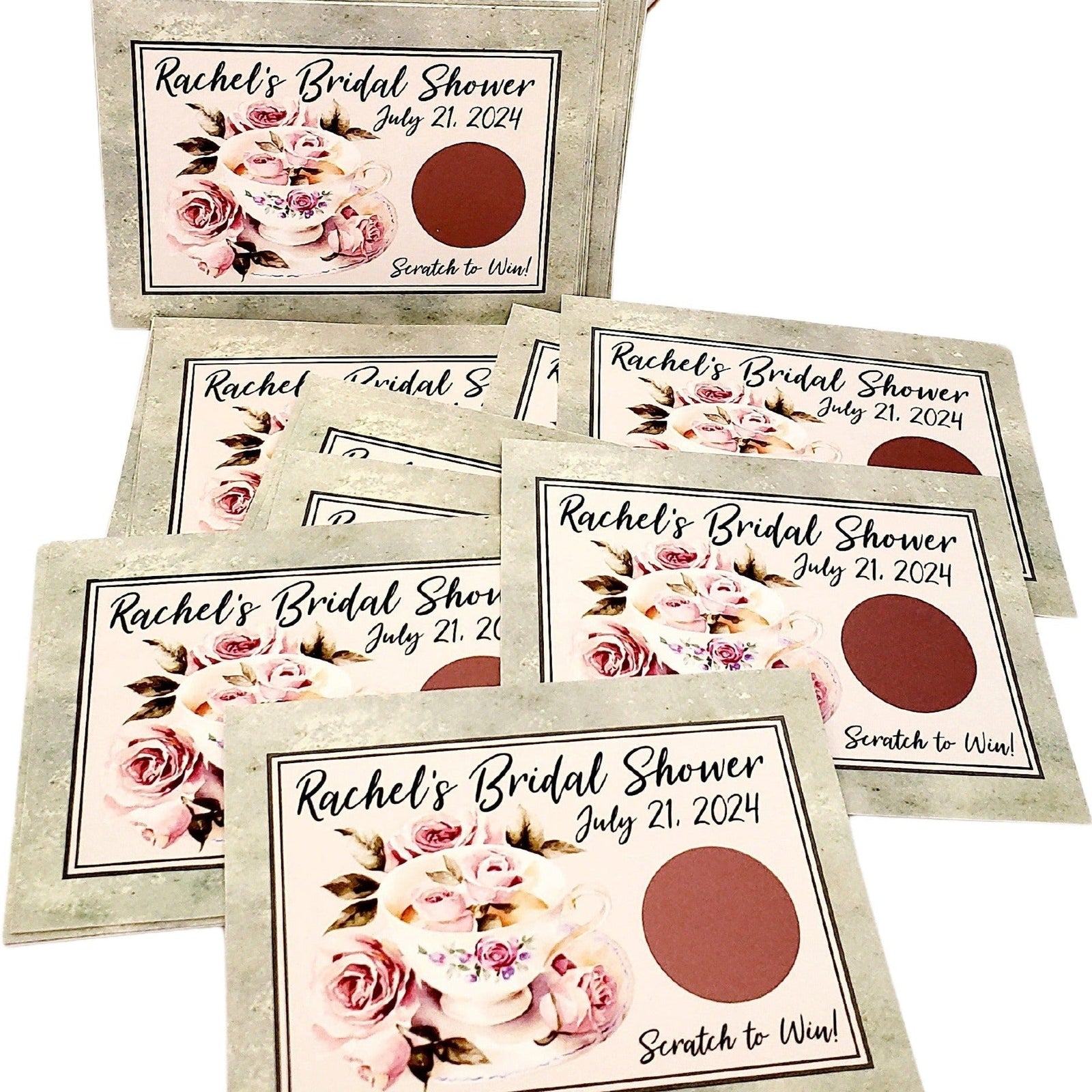 Personalized Tea Party and Coffee Scratch Off Game Cards