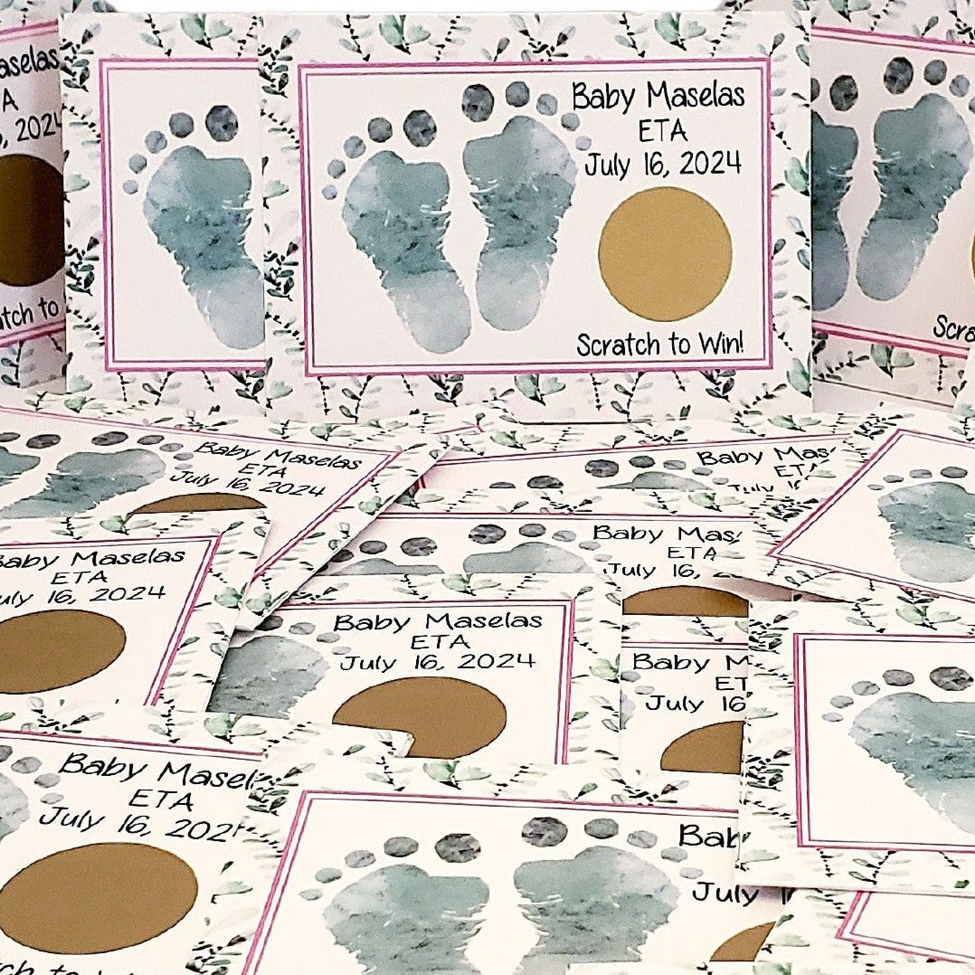 Green Baby Feet Personalized Shower Scratch Off Game Cards