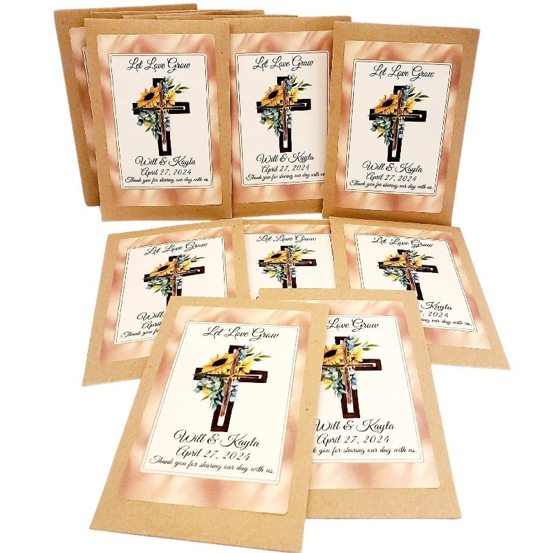 Let Love Grow Elegant Cross Sunflower Seed Packet Favors